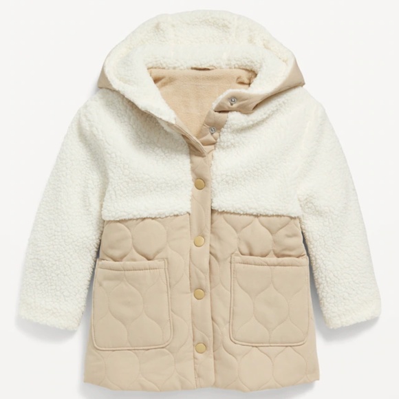 Unisex hoodedmixed material jacket for toddler